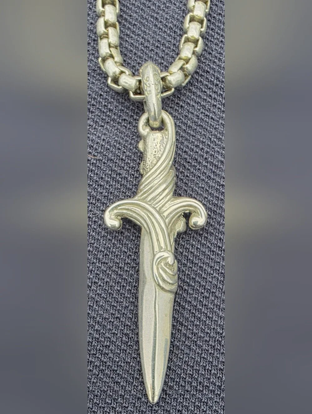 David Yurman Sterling Silver Dagger Pendant Necklace-3.6mm Box Chain Brand New